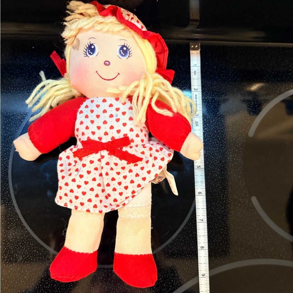 Vintage American Wego Plush Rag Doll Blonde Hair Blue Eyes Red Heart 7030
1968